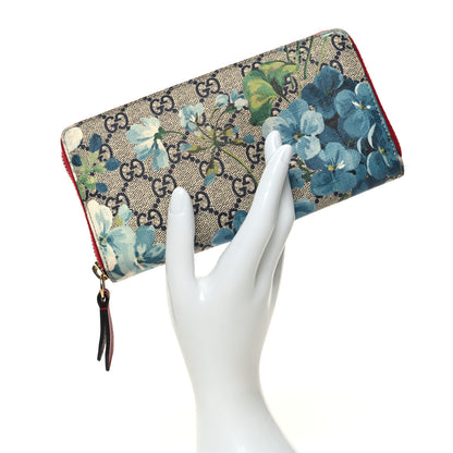 Gucci GG Supreme Monogram Blooms Zip Around Wallet Blue 2 of 10