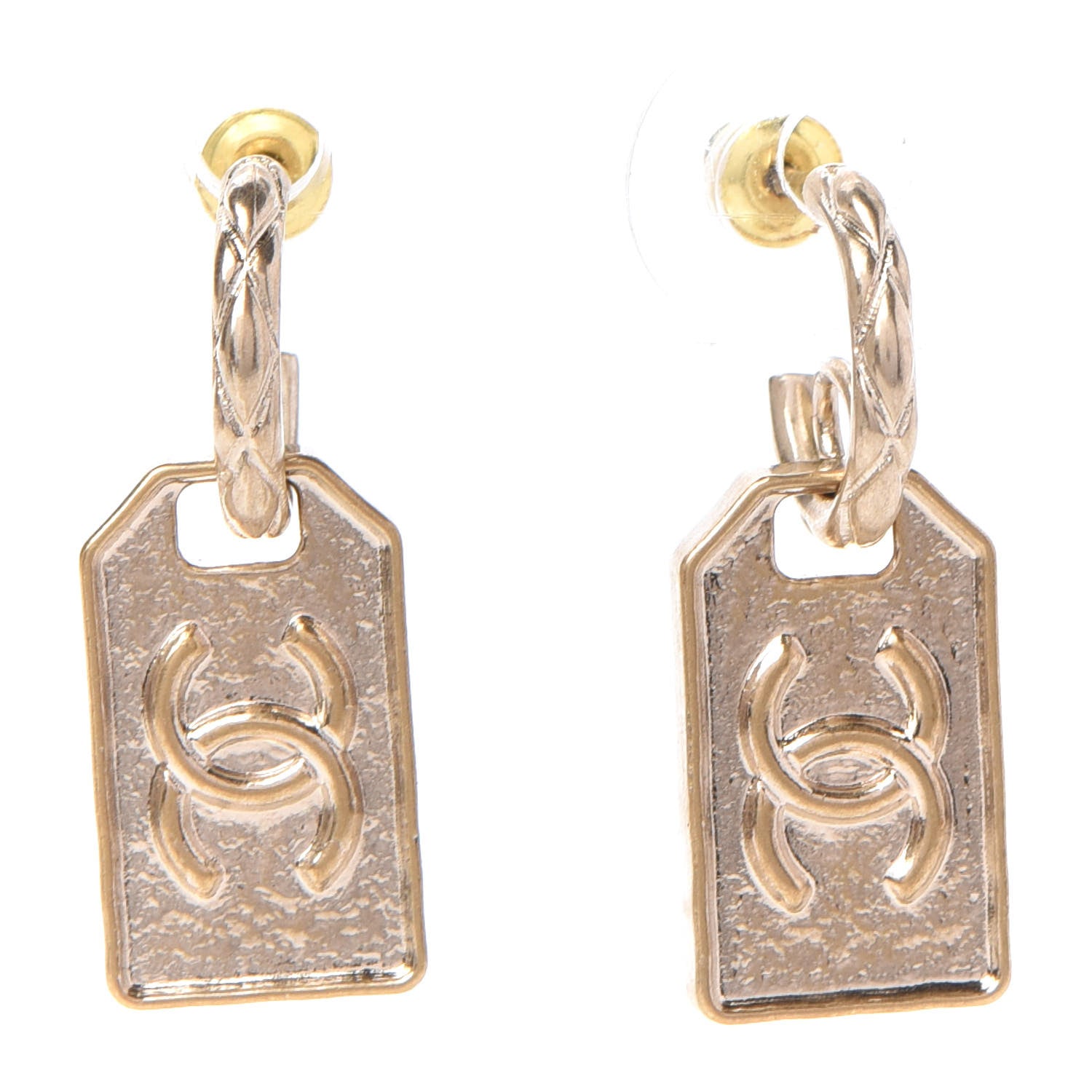 Chanel CC Tag Drop Earrings Gold 1 of 5