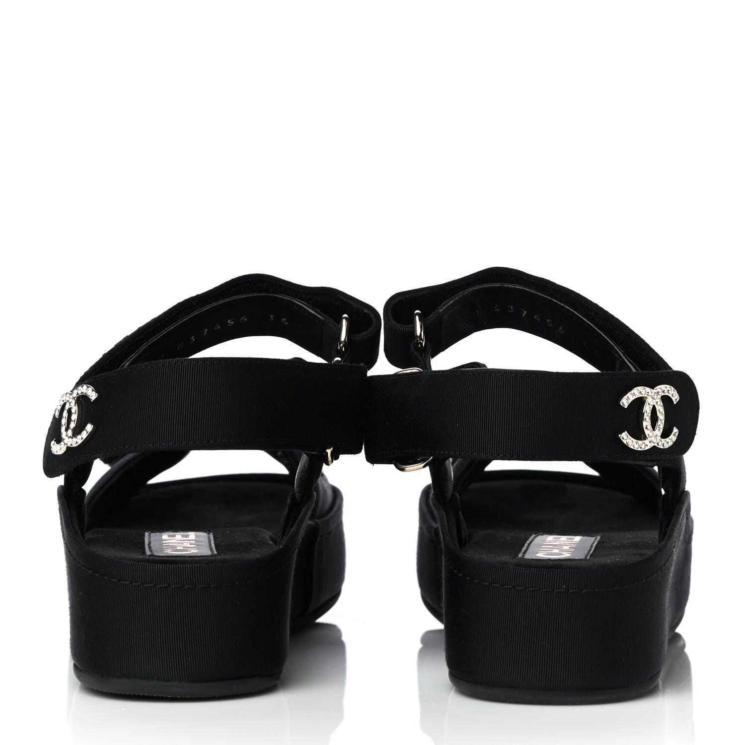 Chanel Grosgrain Crystal Logo Platform Sandals 36 Black 5 of 16