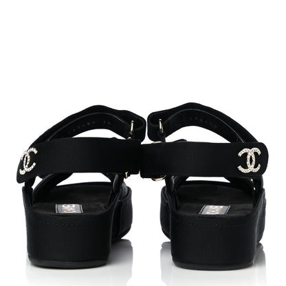 Chanel Grosgrain Crystal Logo Platform Sandals 36 Black 5 of 16