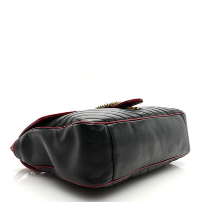 Gucci Vintage Effect Calfskin Matelasse Diagonal Large Torchon GG Marmont Shoulder Bag Black Romantic Cherry 4 of 9