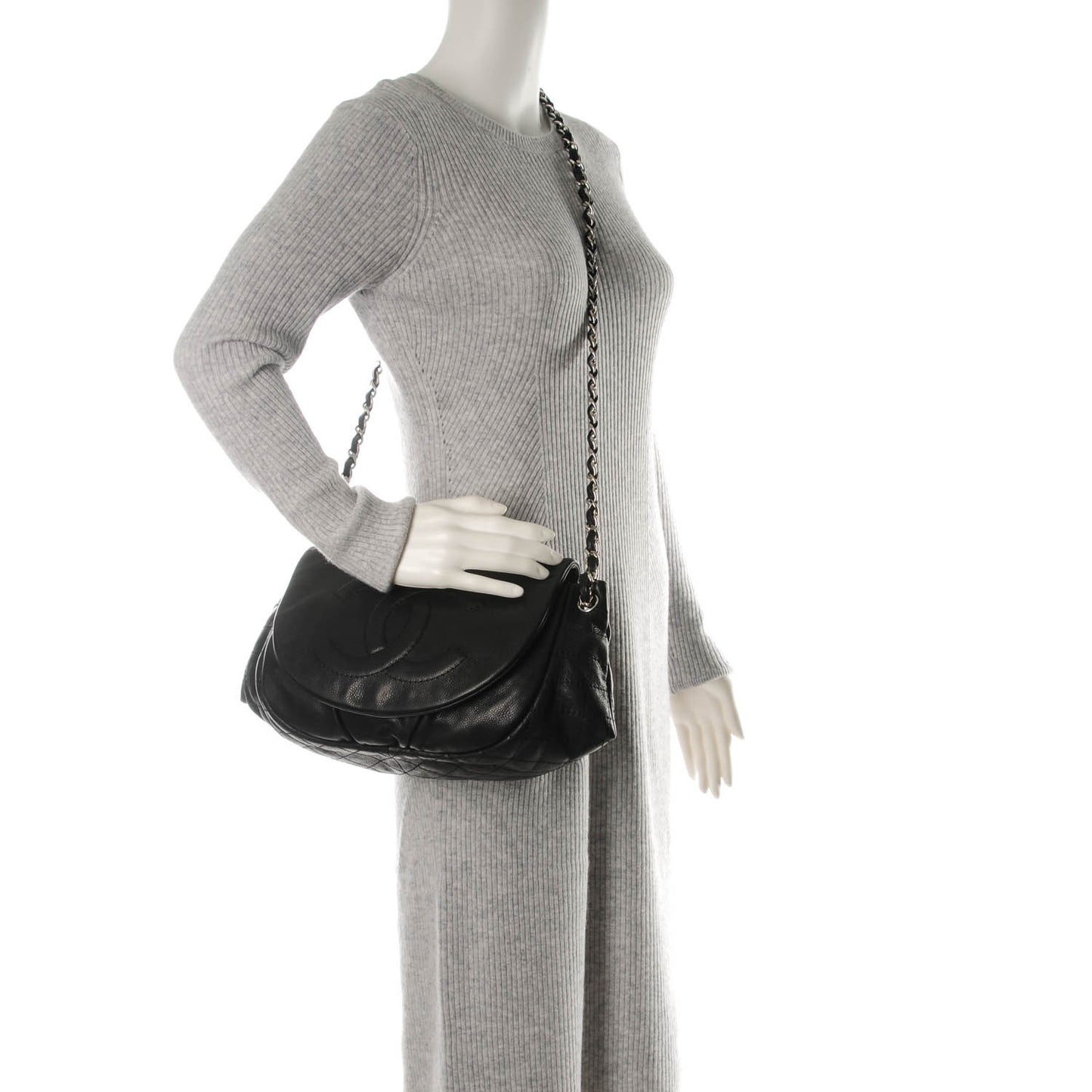 Caviar Half Moon Large Flap Black