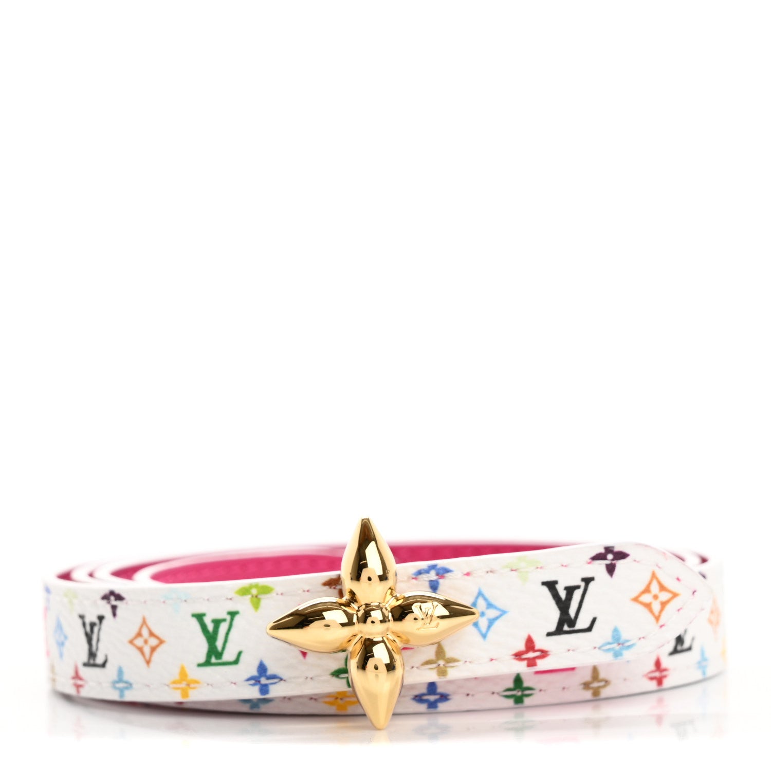 Louis Vuitton LV x TM Monogram Multicolor 15MM Mini Flowergram Reversible Belt 80 32 White Fuchsia 1 of 5