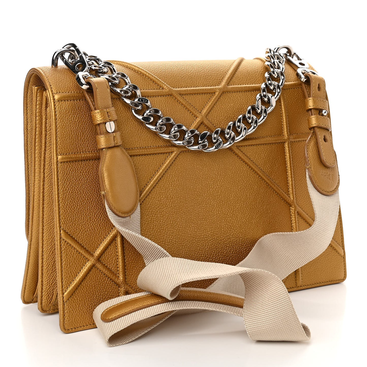 Metallic Grained Calfskin Diorama Satchel Gold