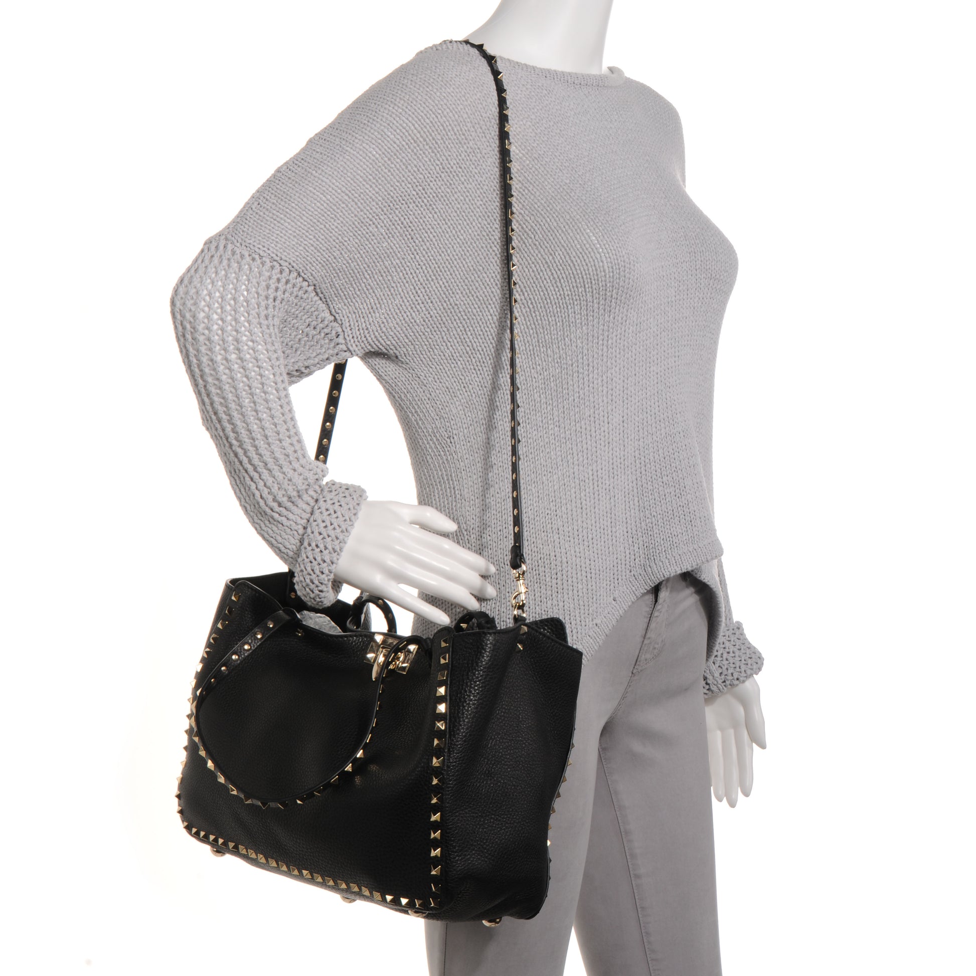 Valentino Garavani Pebbled Calfskin Medium Rockstud Tote Black 2 of 11