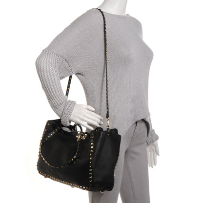 Valentino Garavani Pebbled Calfskin Medium Rockstud Tote Black 2 of 11
