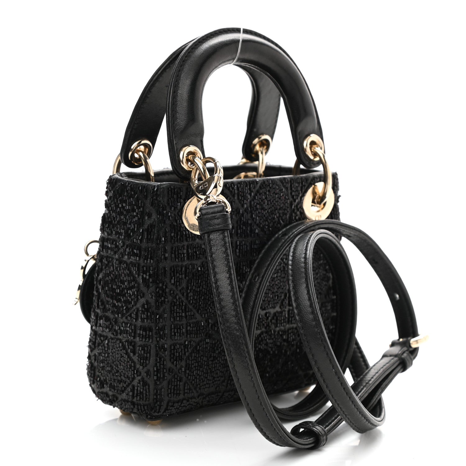 Christian Dior Lambskin Cannage Beaded Embroidery Micro Lady Dior Black 3 of 10