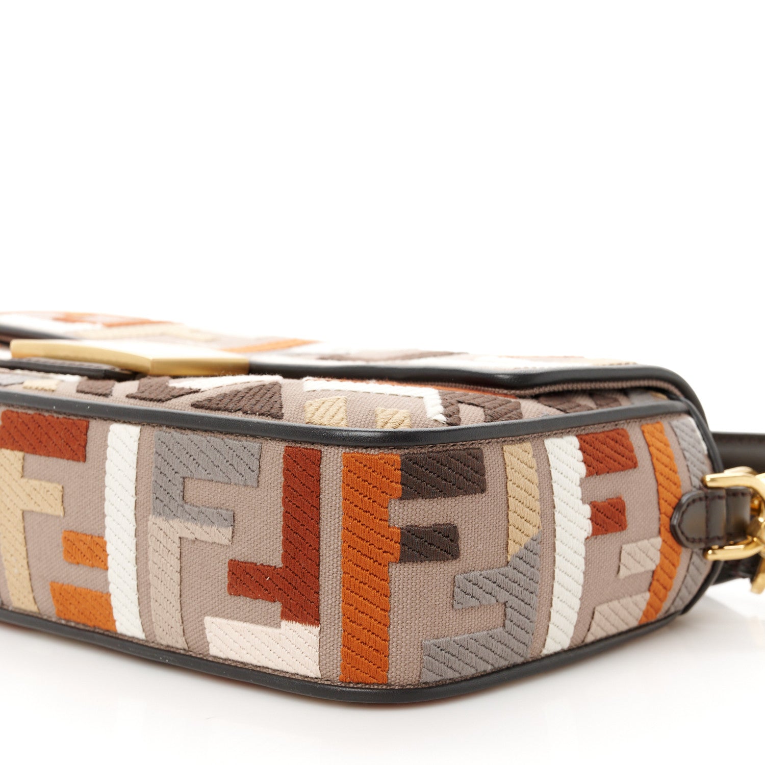 Fendi Canvas Vitello King FF Embroidered Baguette Tartufo Ebano 12 of 12