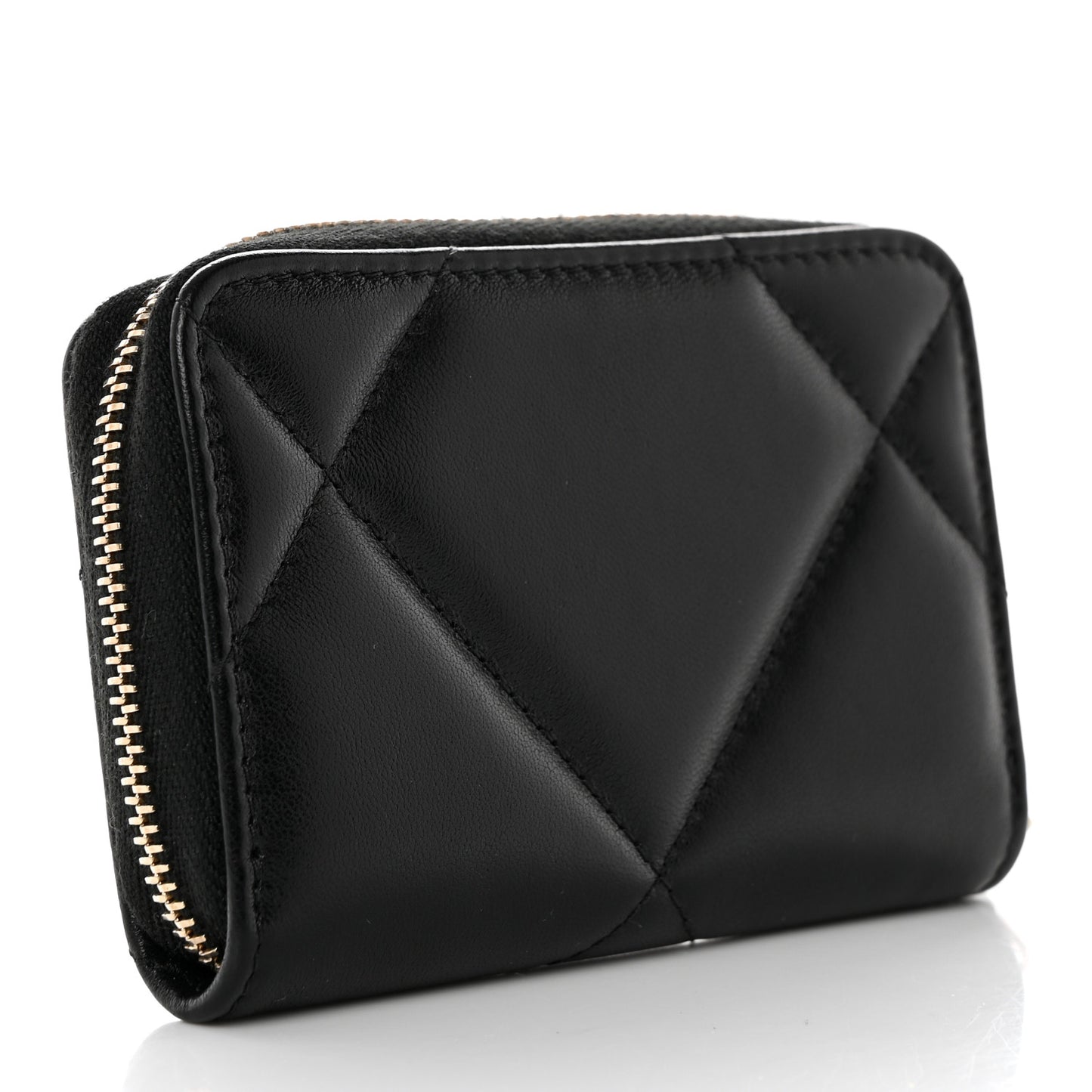 Lambskin Quilted Chanel 19 Zip Around Coin Purse Wallet Black