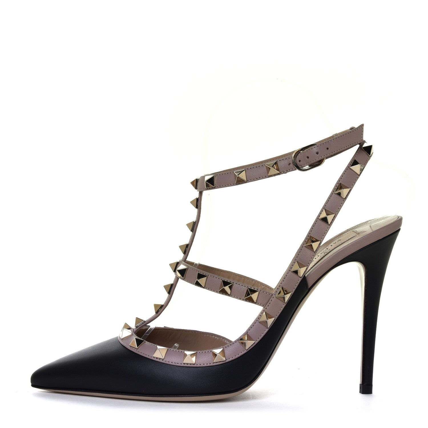 Valentino Garavani Nappa Rockstud Ankle Strap Pumps 40 Black Poudre 1 of 12