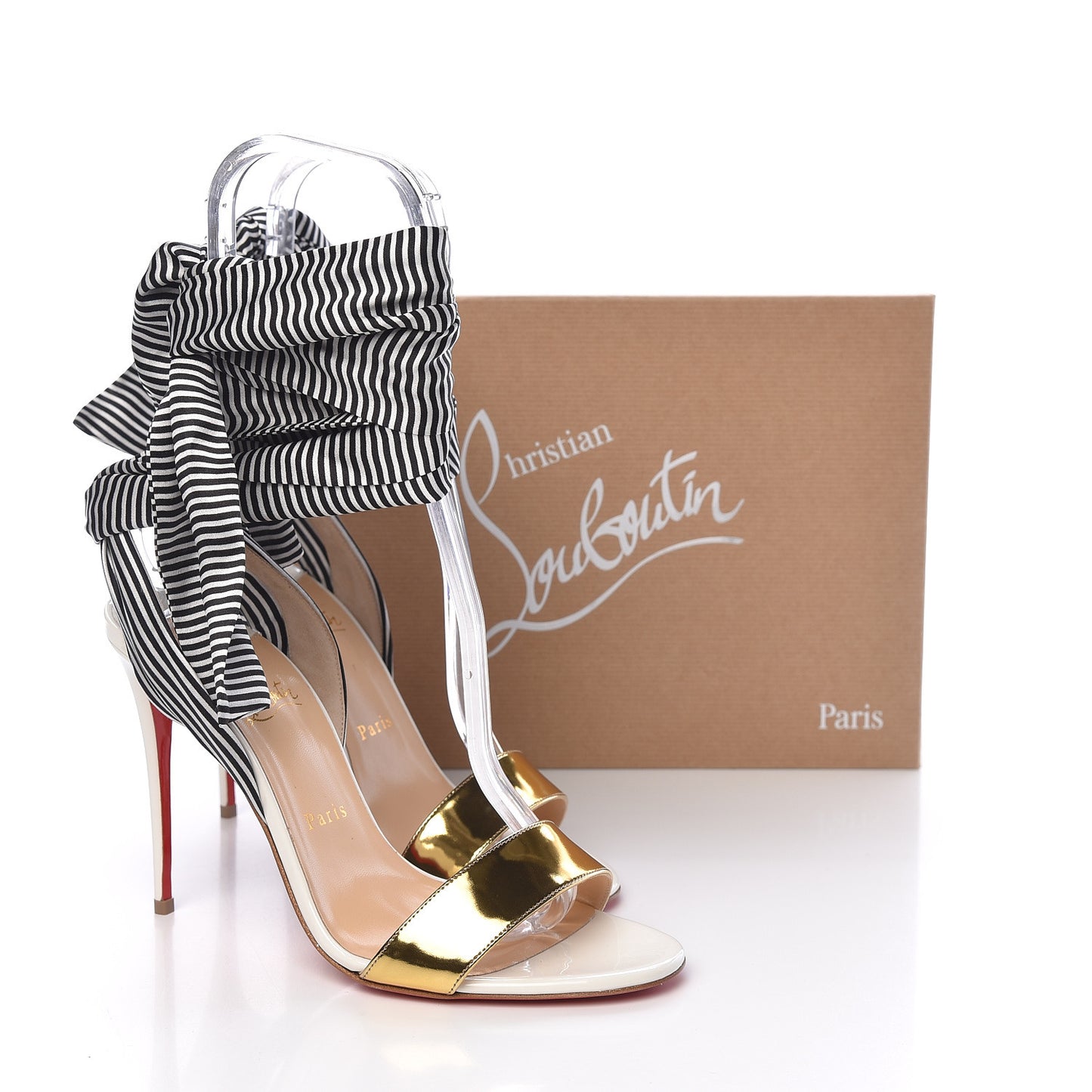 Patent Specchio Crepe Satin Du Desert 100 Sandal 39.5 Black White Gold