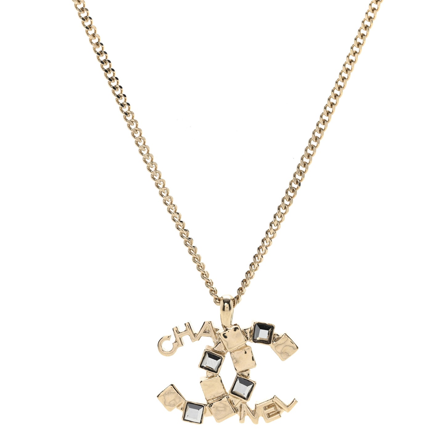 Baguette Crystal Logo CC Necklace Grey Gold