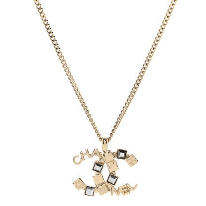 Chanel Baguette Crystal Logo CC Necklace Grey Gold 4 of 6
