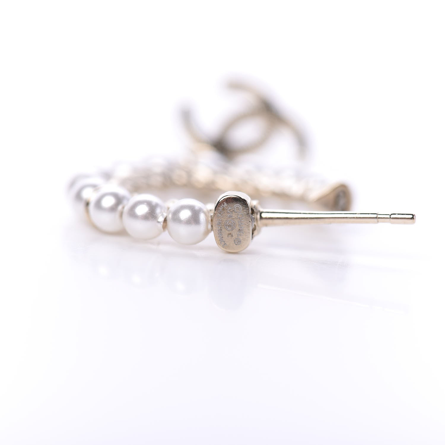 Chanel Pearl Charms CC Hoop Earrings Gold 4 of 5