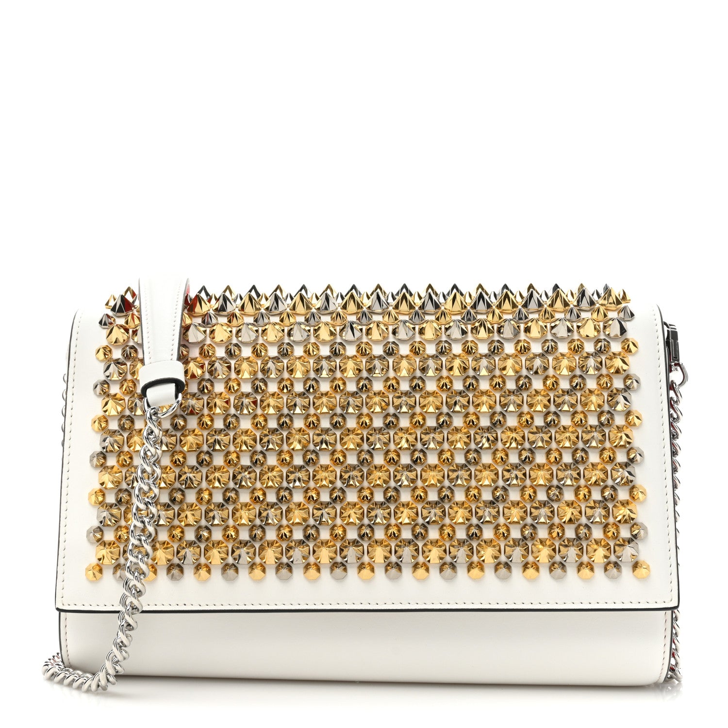 Christian Louboutin Calfskin Patent Spikes Paloma Clutch Gold Silver 1 of 10