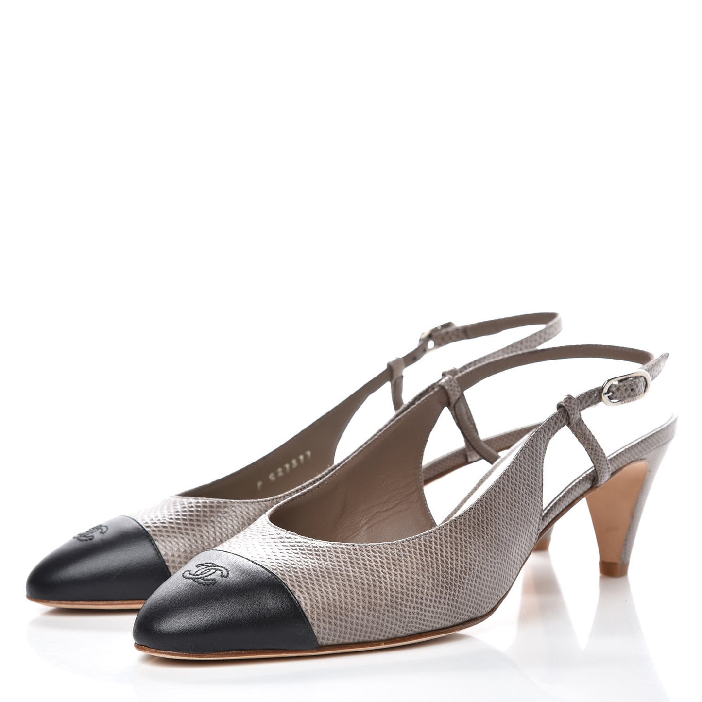 Lizard Grosgrain Cap Toe CC Slingback Sandals 40 Taupe