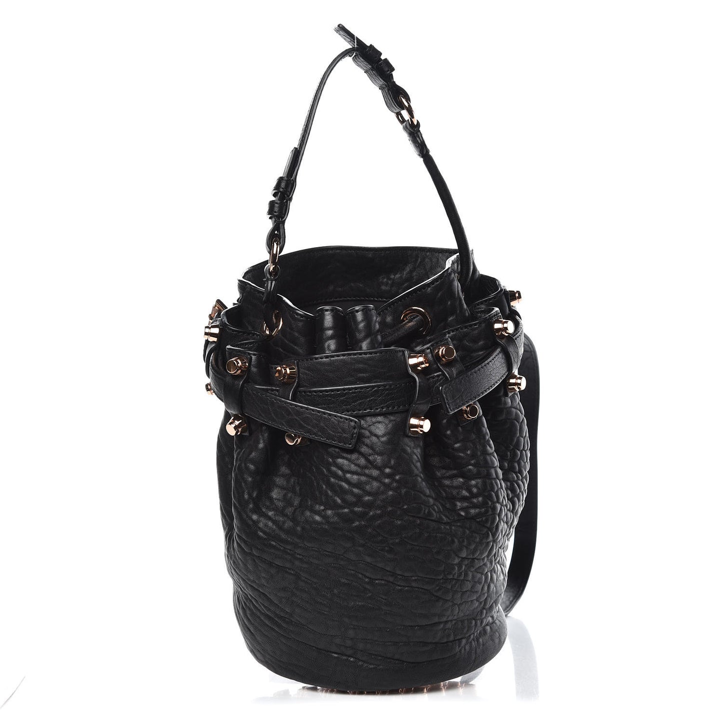 Pebbled Lambskin Diego Bucket Black Rose Gold Hardware