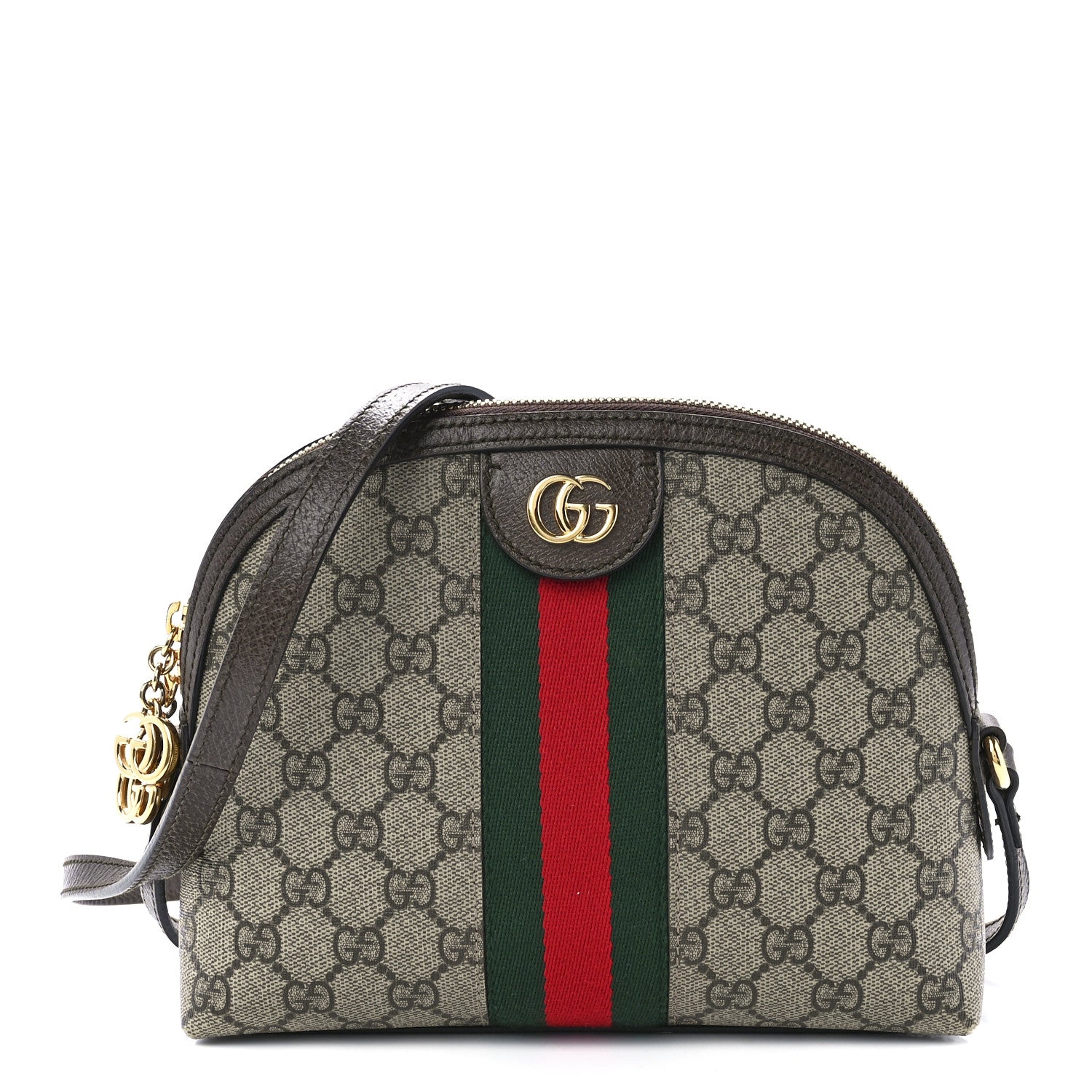 Gucci GG Supreme Monogram Textured Dollar Calfskin Web Small Ophidia Dome Shoulder Bag Beige Ebony New Acero 1 of 13