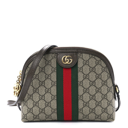 Gucci GG Supreme Monogram Textured Dollar Calfskin Web Small Ophidia Dome Shoulder Bag Beige Ebony New Acero 1 of 13