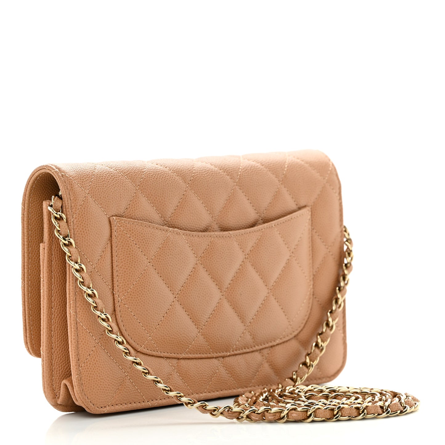 Caviar Quilted Wallet on Chain WOC Dark Beige