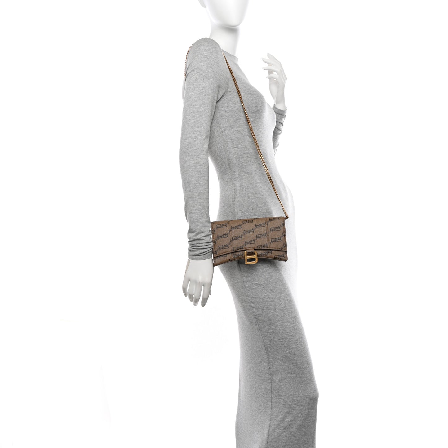 Coated Canvas BB Monogram Hourglass Chain Bag Beige Brown