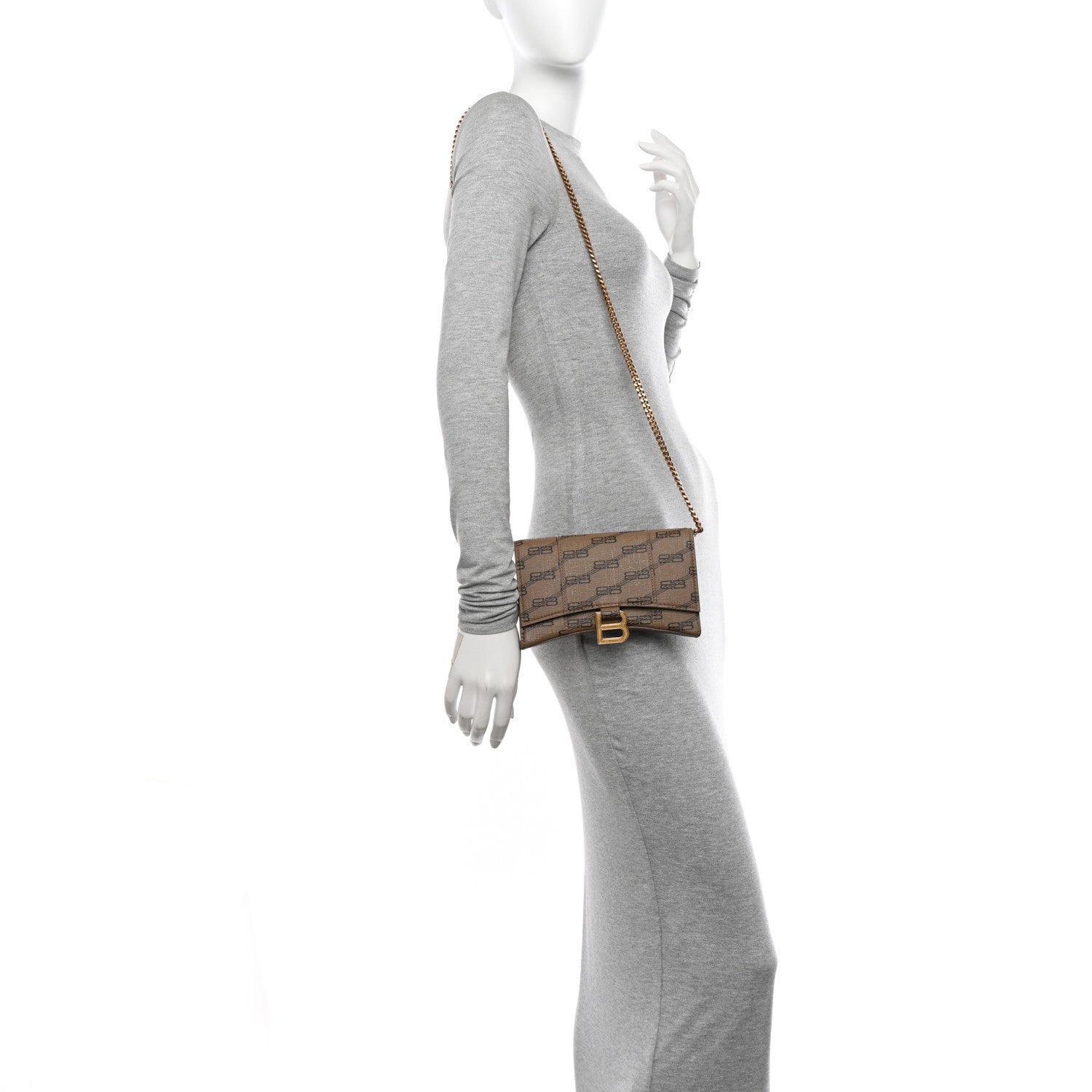 Balenciaga Coated Canvas BB Monogram Hourglass Chain Bag Beige Brown 2 of 10