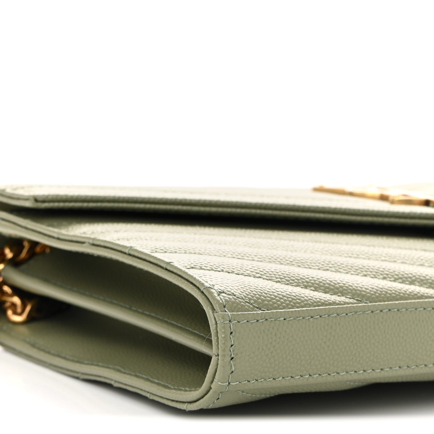 Saint Laurent Grain De Poudre Matelasse Chevron Monogram Chain Wallet Light Sage 8 of 9