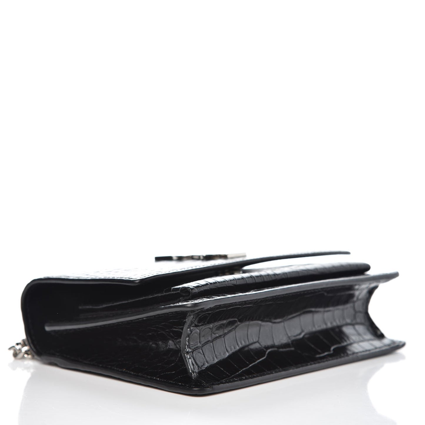 Calfskin Crocodile Embossed Monogram Sunset Chain Wallet Black