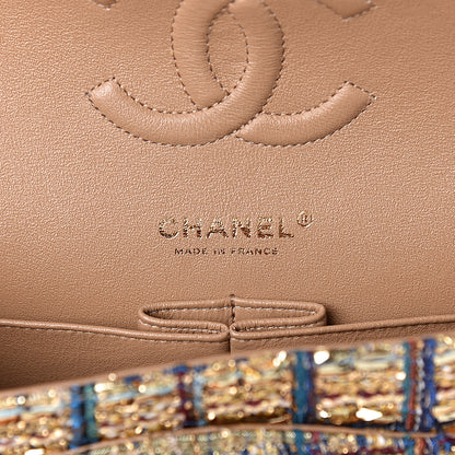 Chanel Tweed Quilted Medium Double Flap Gold Blue Light Green Black 6 of 15