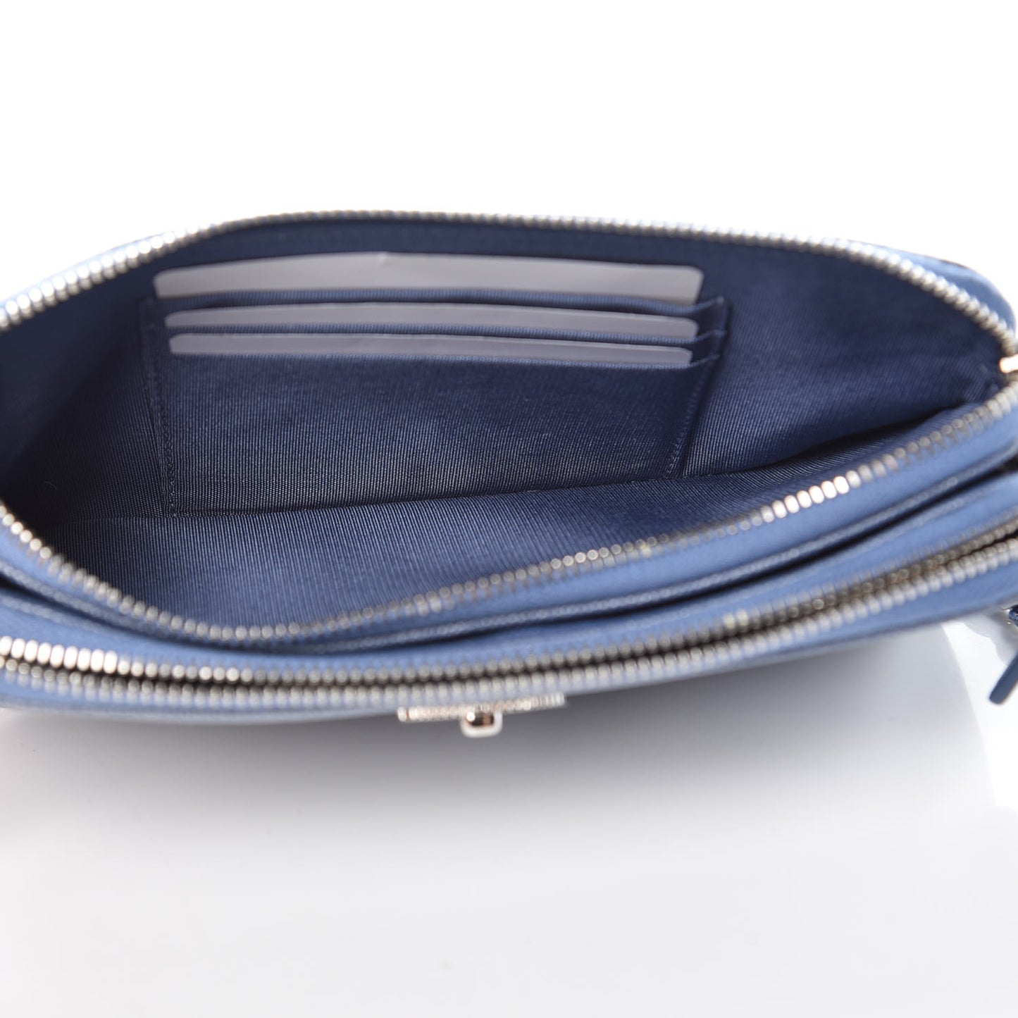 Metallic Caviar Chevron Quilted Small Vintage Mademoiselle Clutch With Chain Light Blue