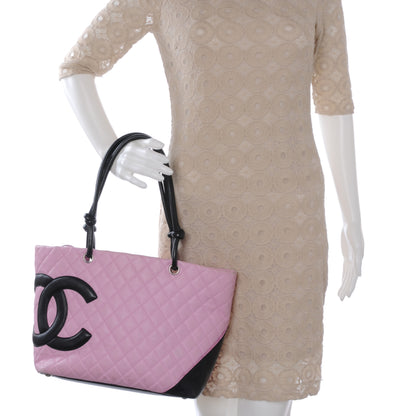 Chanel Calfskin Quilted Large Cambon Tote Pink Black 2 of 7
