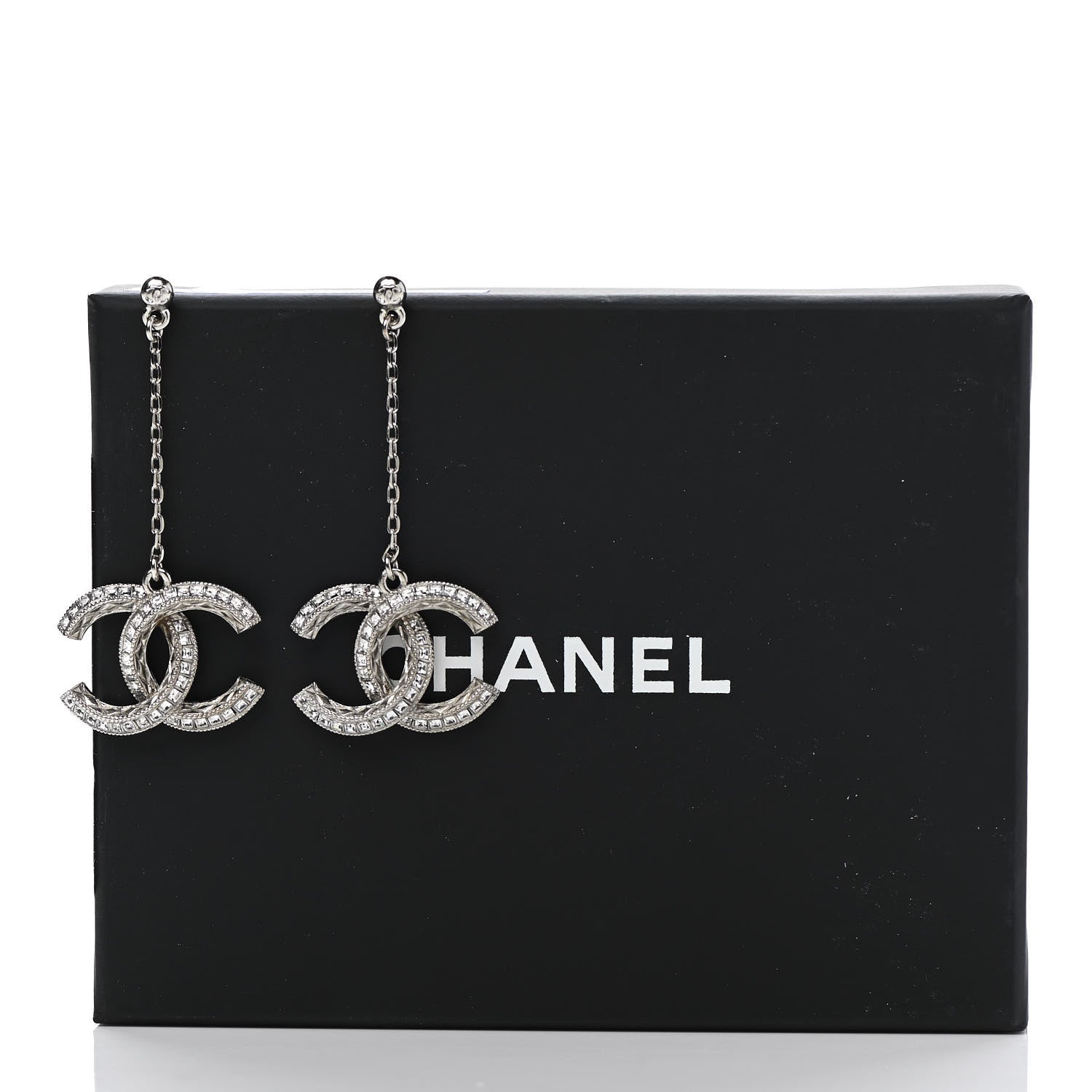 Chanel Baguette Crystal CC Dangle Earrings Silver 5 of 5