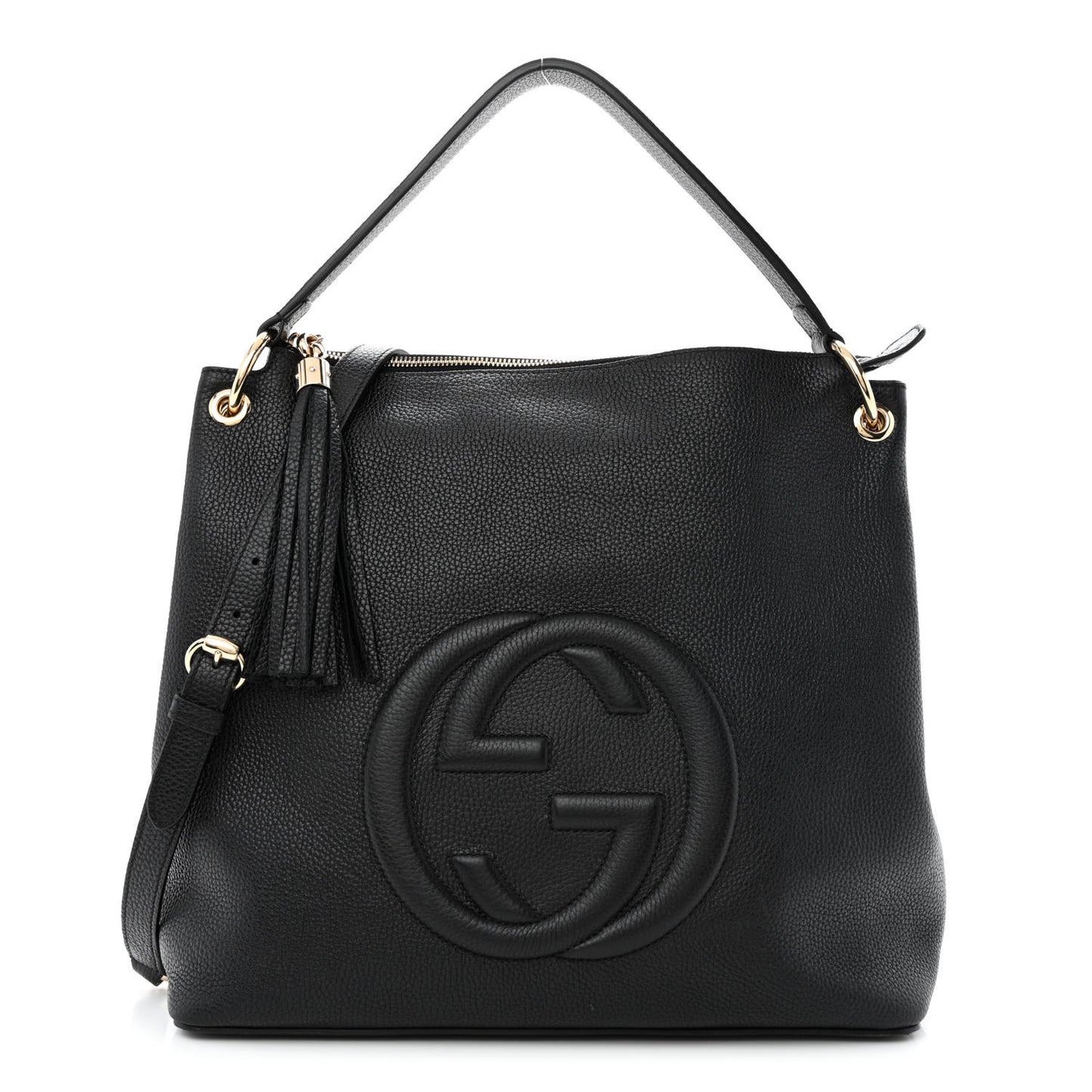 Pebbled Calfskin Large Soho Hobo Black