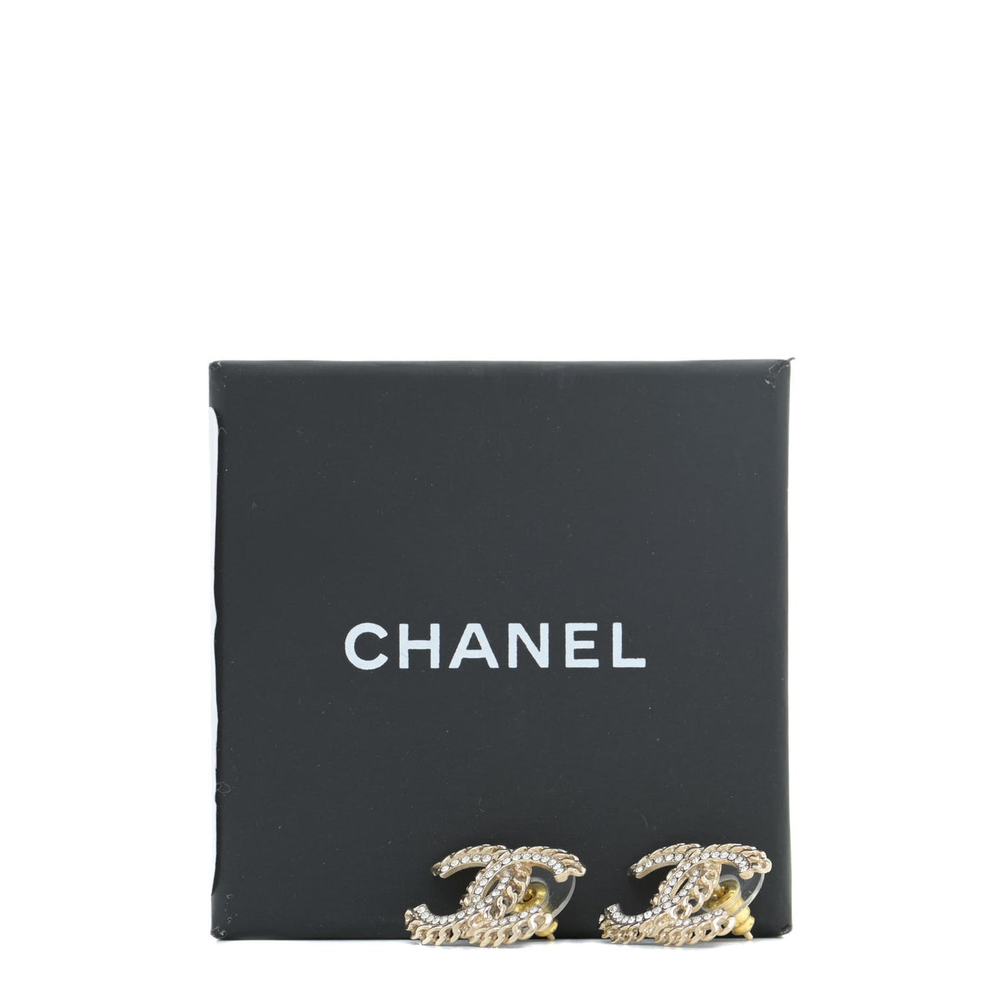 Crystal Chain CC Earrings Gold