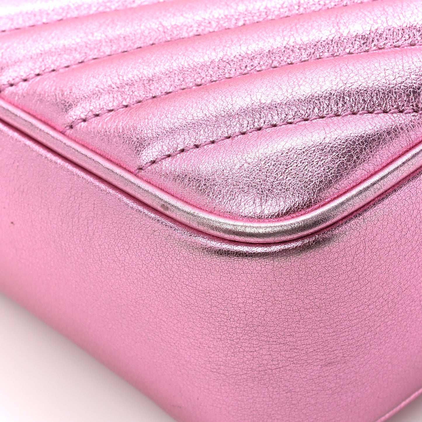 SAINT LAURENT Metallic Calfskin Matelasse Monogram Lou Camera Bag Vegas Pink