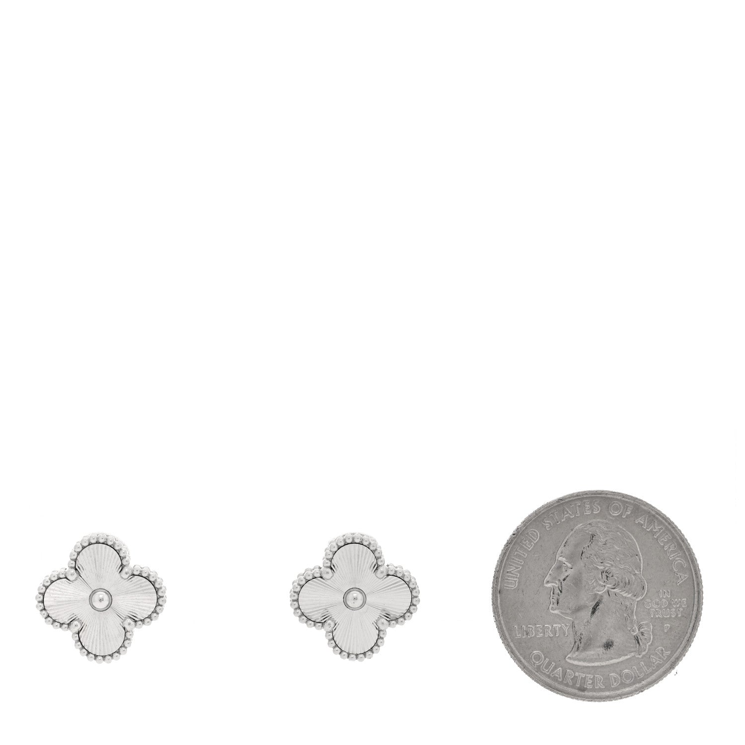 Van Cleef & Arpels 18K White Gold Guilloche Vintage Alhambra Earrings 2 of 5