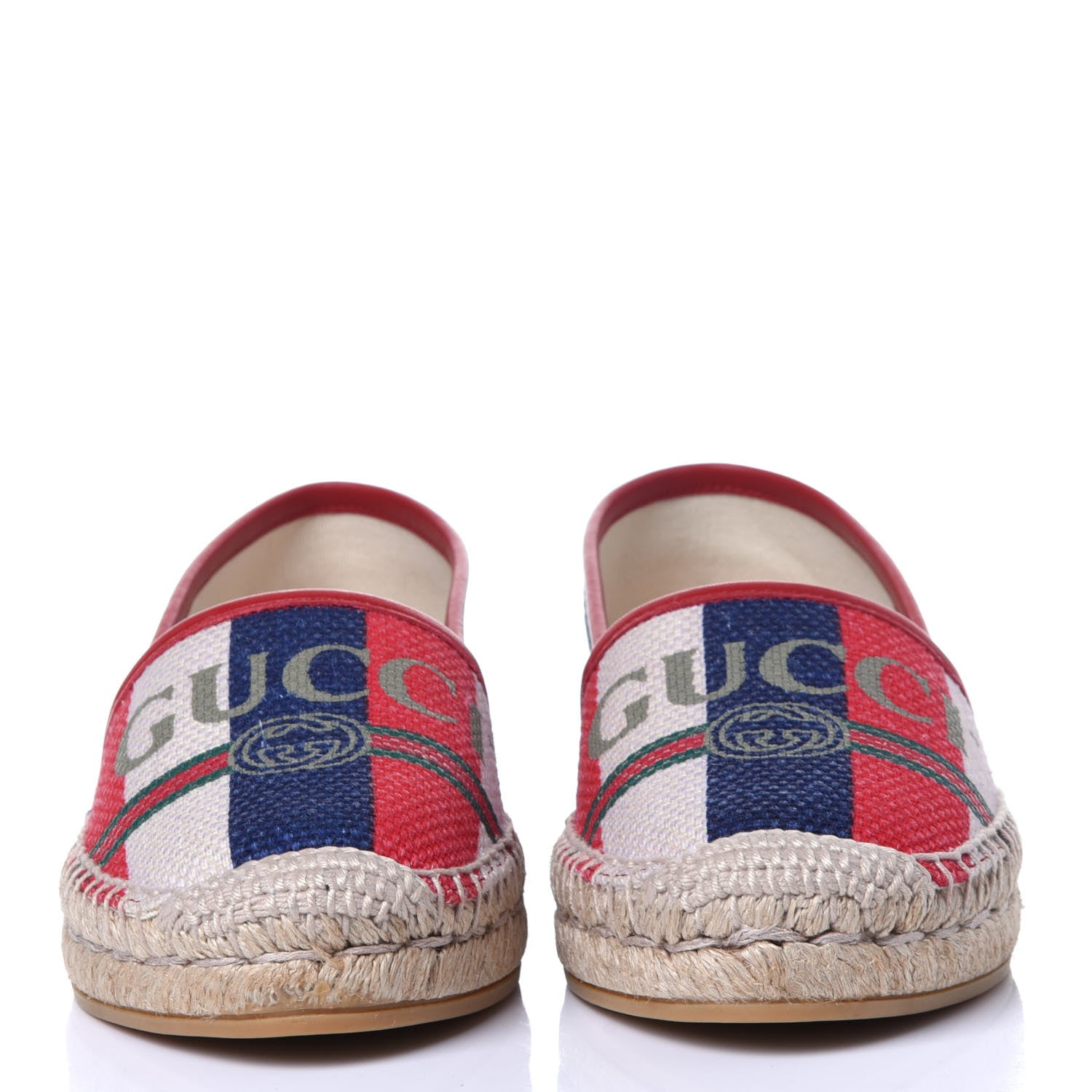Gucci Canvas Sylvie Stripe Logo Womens Espadrilles 34.5 Mystic White Hibiscus Red Maritime 2 of 12