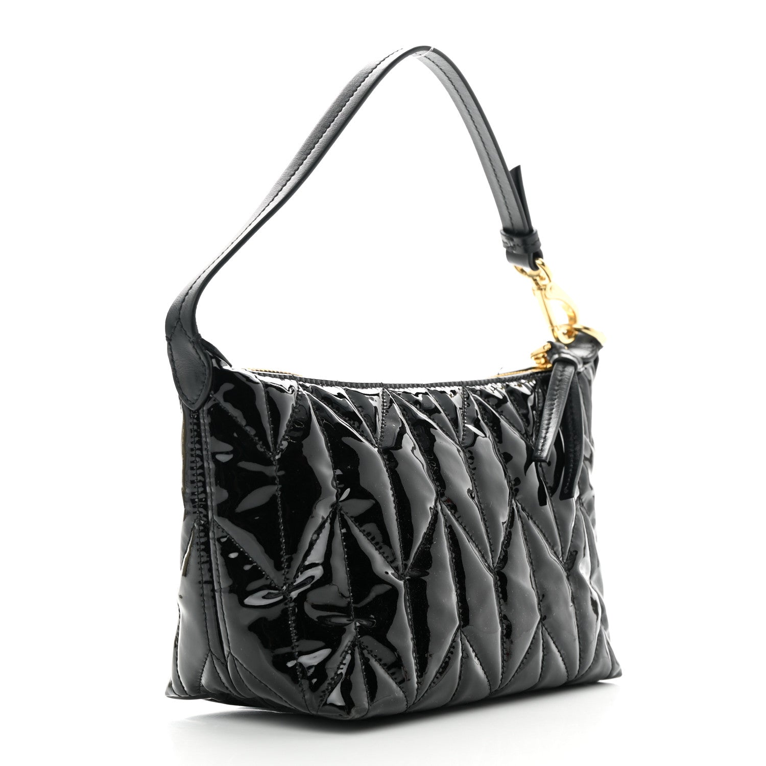 Miu Miu Iridescent Fabric Quilted Mini Spirit Ciré Bag Black 3 of 12