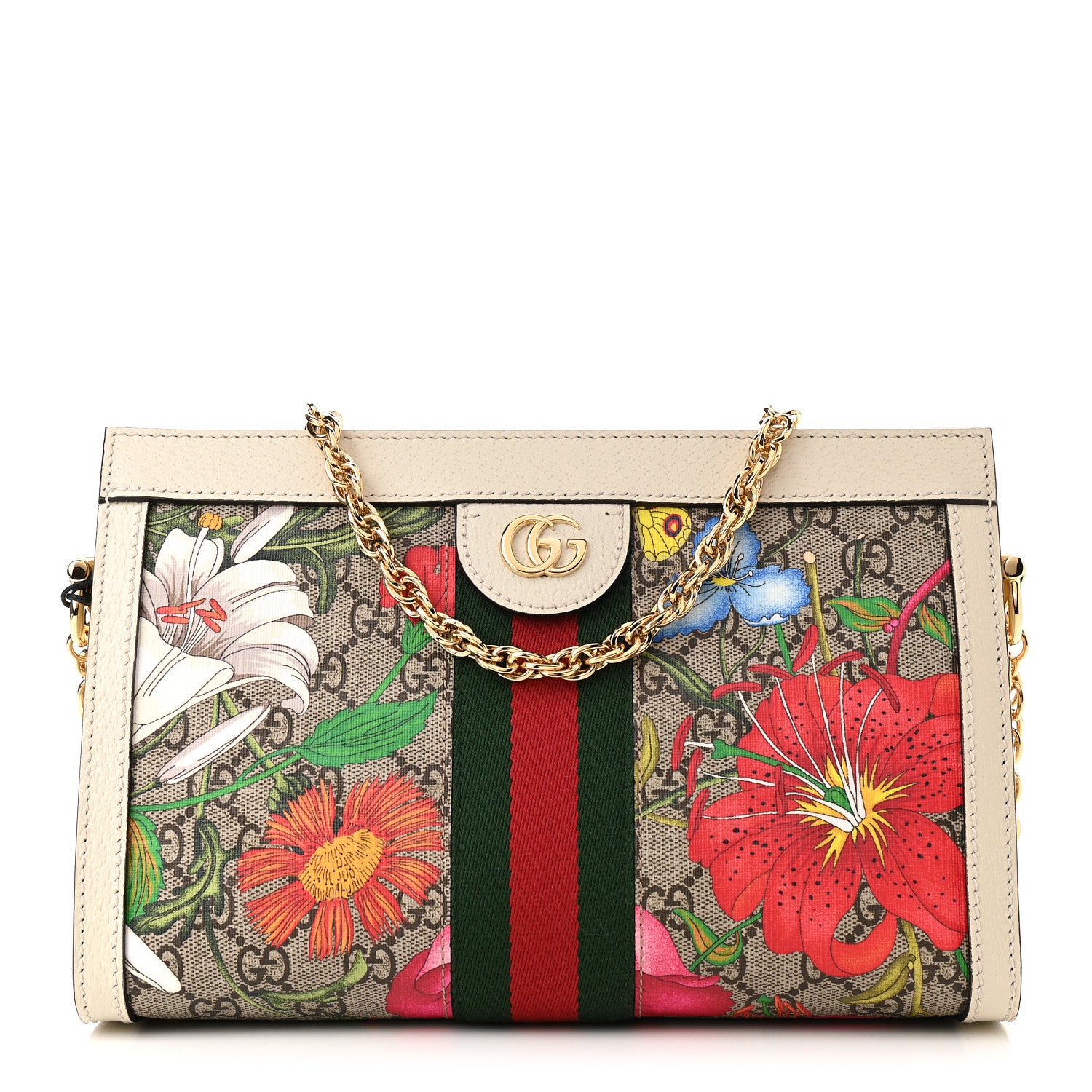 Gucci GG Supreme Monogram Flora Web Small Ophidia Chain Shoulder Bag White 1 of 10