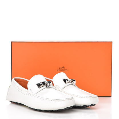 Hermes Epsom Mens Irving Driving Moccasin Loafers 40 Blanc 14 of 14