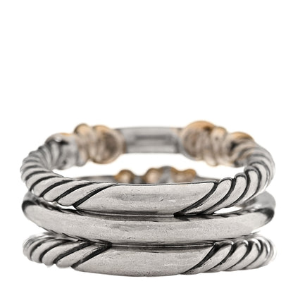 David Yurman Sterling Silver 18K Yellow Gold Diamond Petite Helena Wrap Three Row Ring 49 5 3 of 4