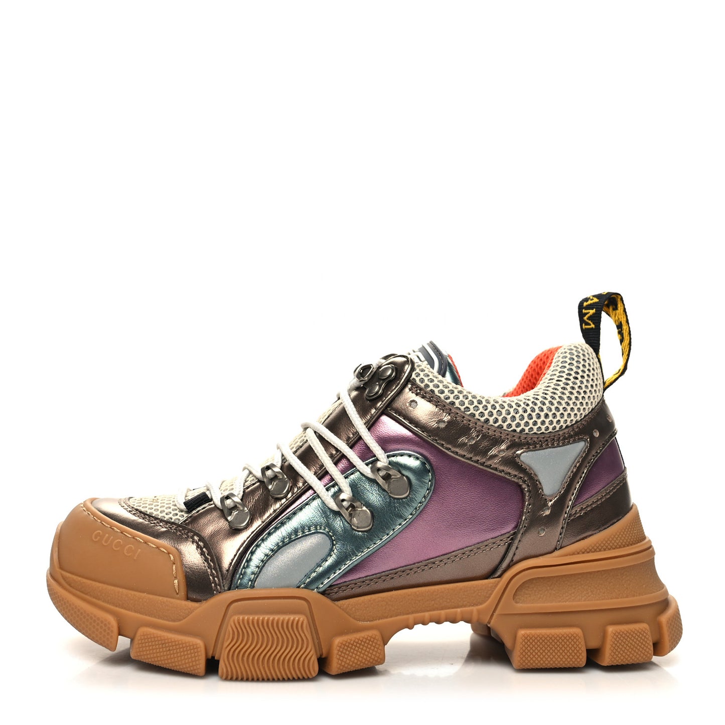 X SEGA Metallic Calfskin Mesh Womens Flashtrek Sneakers 37 Rame Mystic White Lago
