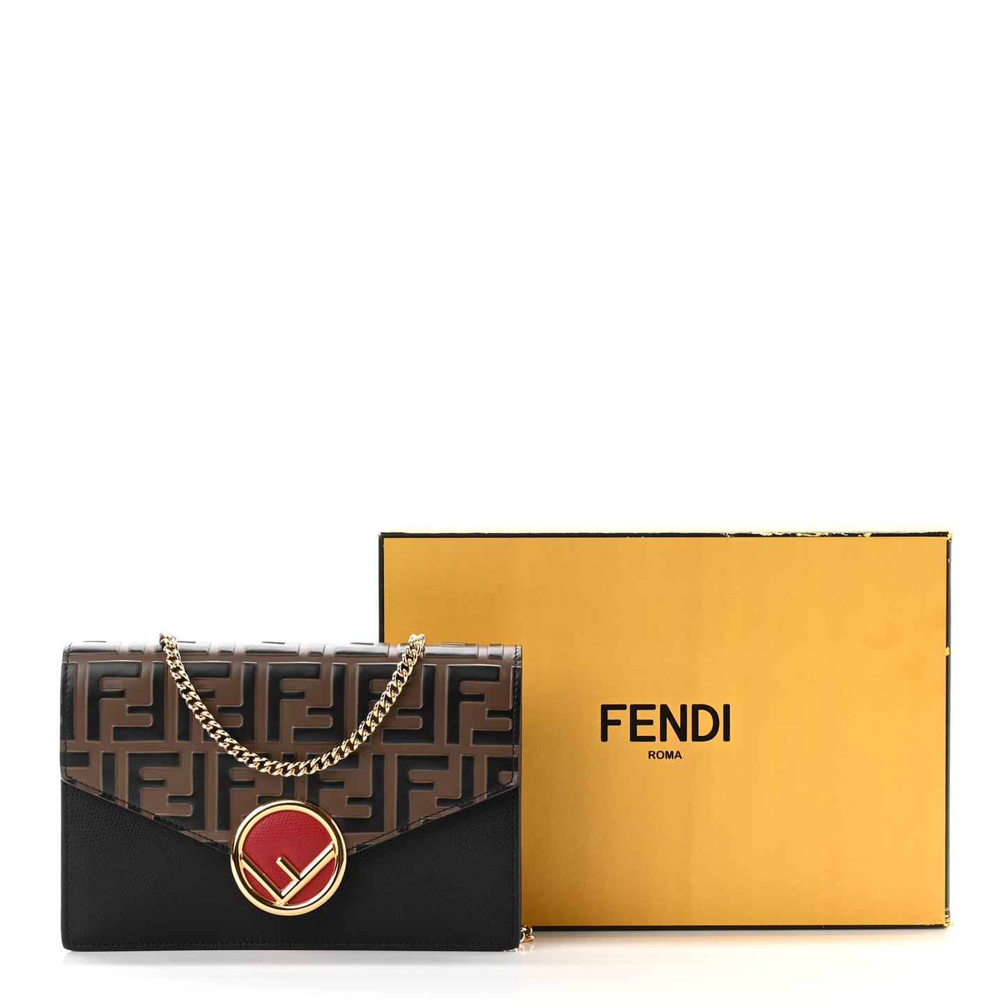 Vitello Cruise F is Fendi Bi-Color FF 1974 Embossed Medium Envelope Wallet On Chain Black Maya