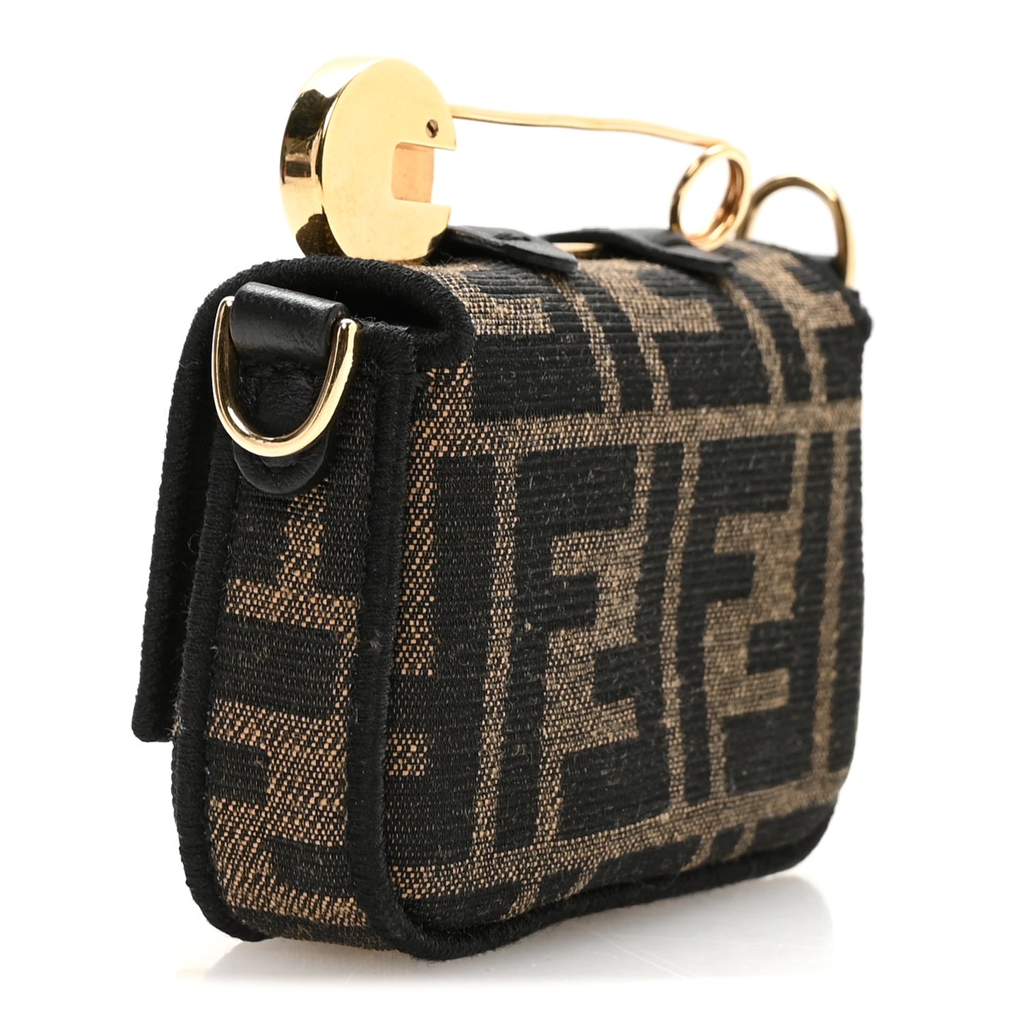 X VERSACE Fabric Jacquard Fendace FF Nano Brooch Baguette Tobacco Black