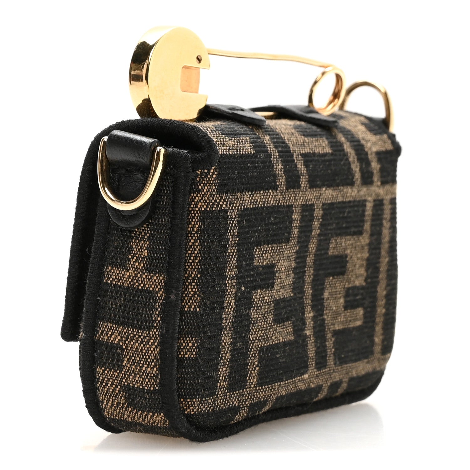 Fendi X VERSACE Fabric Jacquard Fendace FF Nano Brooch Baguette Tobacco Black 3 of 7