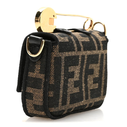 Fendi X VERSACE Fabric Jacquard Fendace FF Nano Brooch Baguette Tobacco Black 3 of 7
