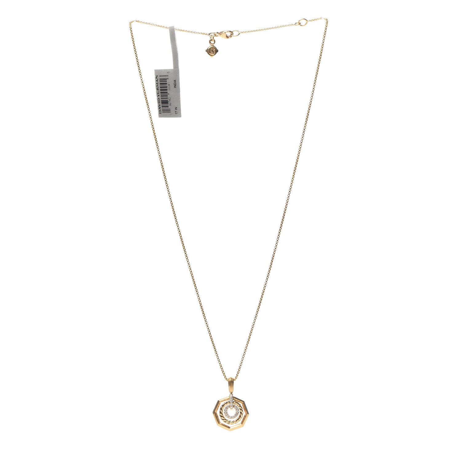 David Yurman 18K Yellow Gold Diamond 16mm Stax Pendant Necklace 3 of 5