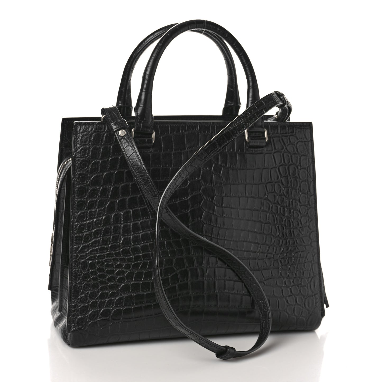 Crocodile Embossed Small East Side Tote Black