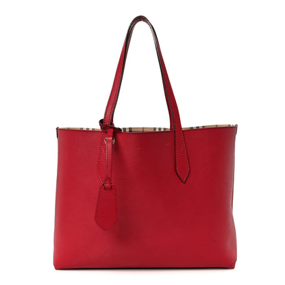 Burberry Grainy Calfskin Haymarket Check Medium Reversible Tote Red 3 of 23