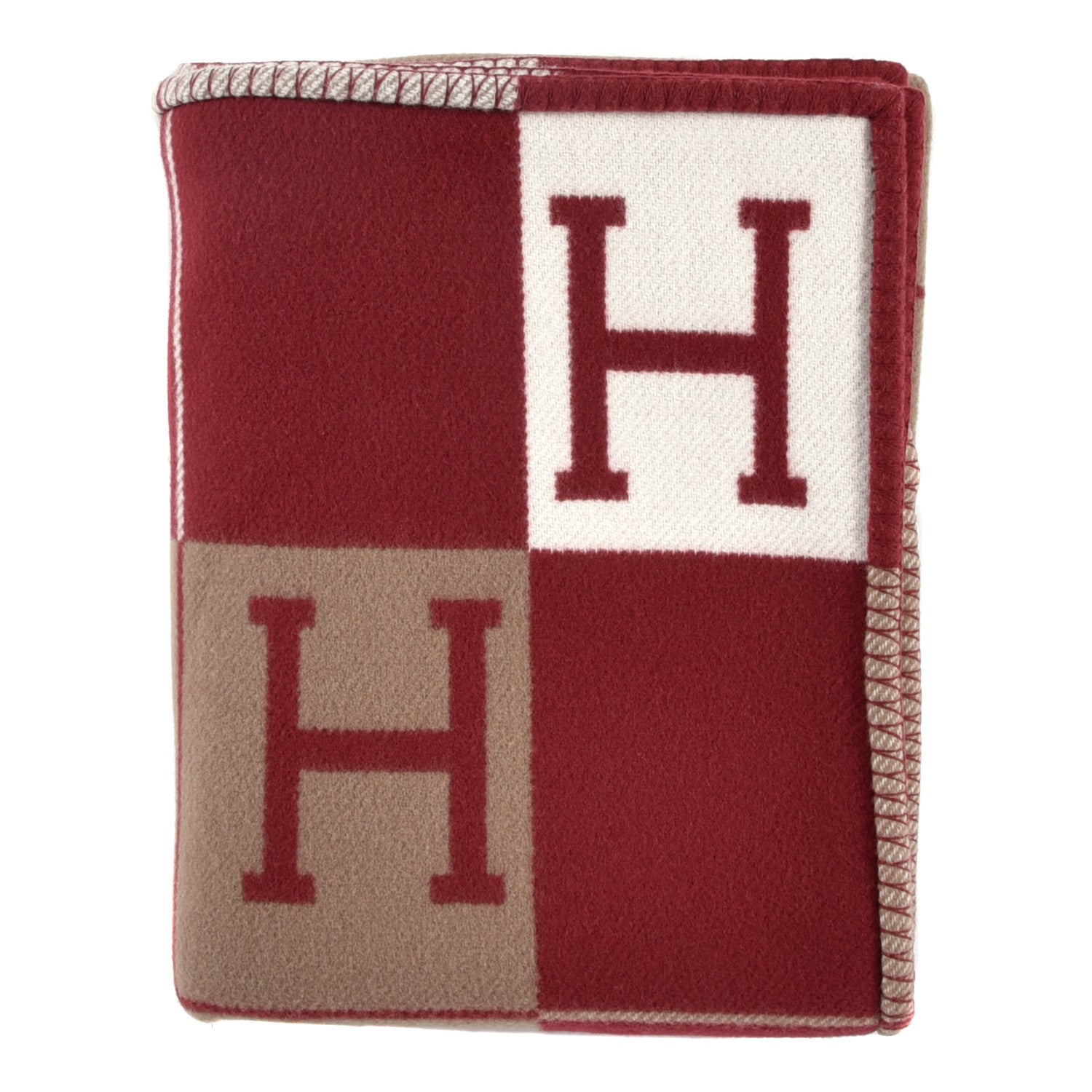Hermes Wool Cashmere Avalon III Blanket Ecru Rouge H 1 of 5
